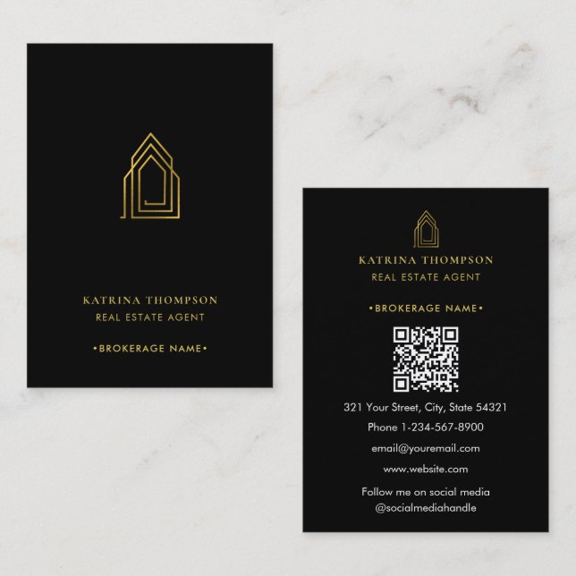 Modern Real Estate Agent Realtor Logo Luxury Gold Business Card (Front/Back)