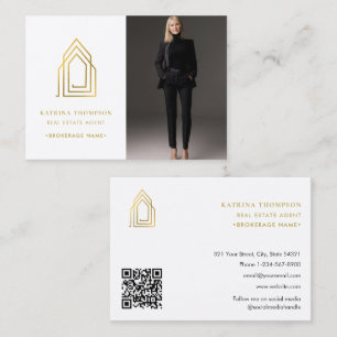 Modern Real Estate Agent Realtor Logo Photo Gold Business Card