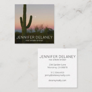 Modern Real Estate Agent Saguaro Sunset Photo Square Business Card