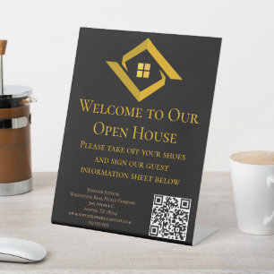 Modern Real Estate Black and gold custom logo  Pedestal Sign