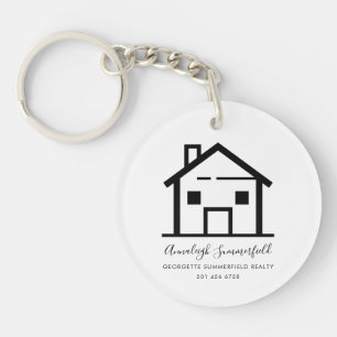 Modern Real Estate Black White Personalised House Key Ring