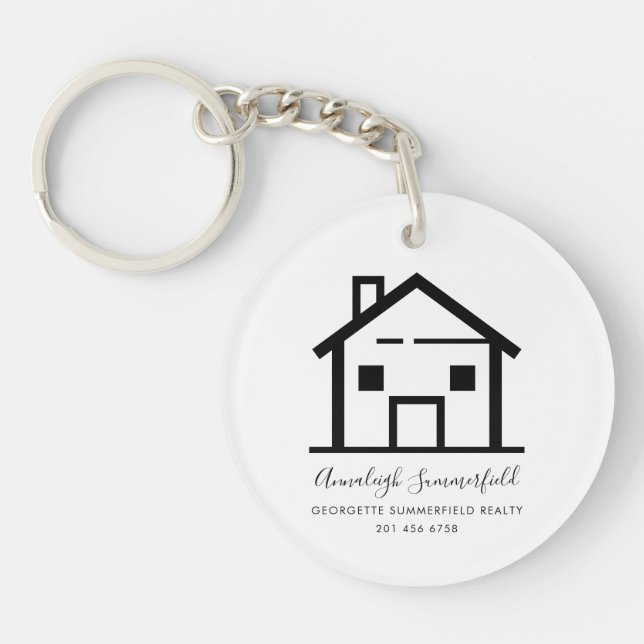 Modern Real Estate Black White Personalised House Key Ring (Front)