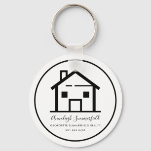 Modern Real Estate Black White Personalised House Key Ring