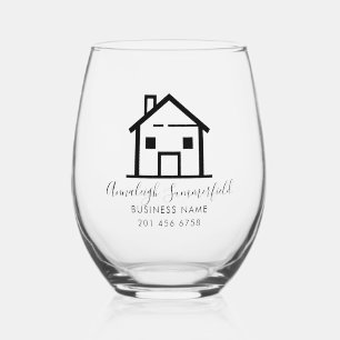 Modern Real Estate Black White Personalised Stemless Wine Glass
