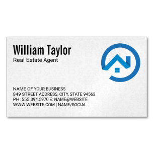 Modern Real Estate Blue Logo   Damask Pattern Magnetic Business Card