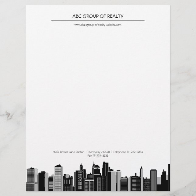 Modern Real Estate Cityscape Custom Letterhead (Front)