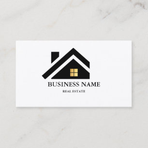 Modern Real Estate House Logo Black & Gold Business Card