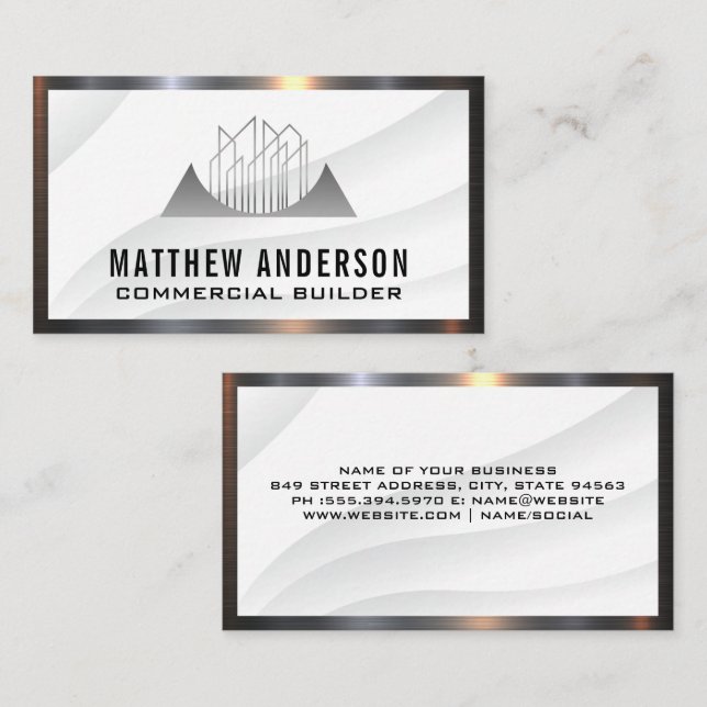 Modern Real Estate Icon | Metal Border Business Card (Front/Back)