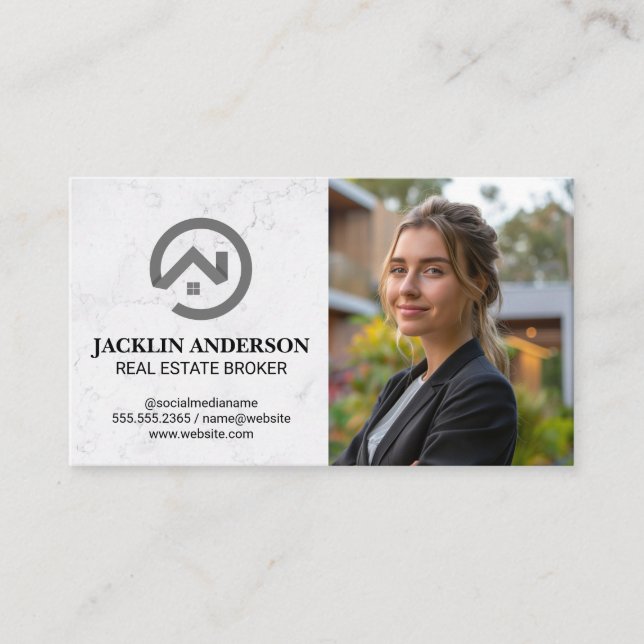 Modern Real Estate Logo | Business Woman Business Card (Front)
