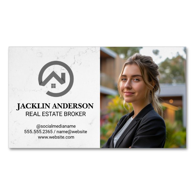Modern Real Estate Logo | Business Woman Magnetic Business Card (Front)