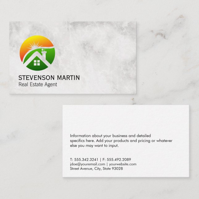 Modern Real Estate Logo | Marble Background Business Card (Front/Back)