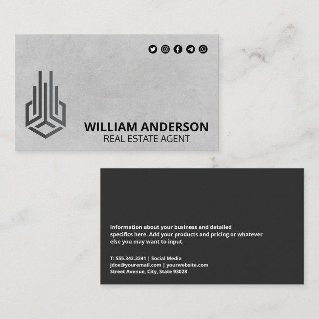 Modern Real Estate Logo | Social Media Icons Business Card (Front/Back)