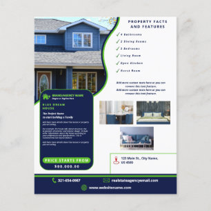 Modern Real Estate Navy Blue and Green Customised Flyer