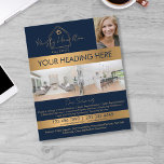 modern real estate professional realtor add photo flyer<br><div class="desc">real estate professional house realtor gold Business Card add your photo,  modern script font</div>