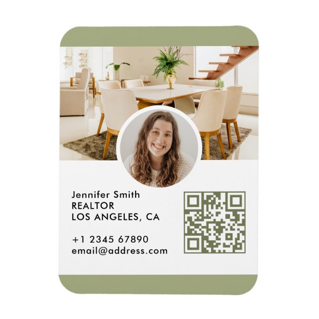 Modern Real Estate QR Code Business Card Magnet (Vertical)