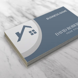 Modern Real Estate Realtor Dusty Blue & Silver Business Card