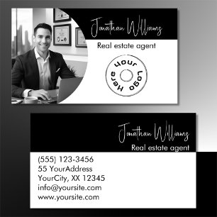 Modern real estate round photo black white Logo Business Card