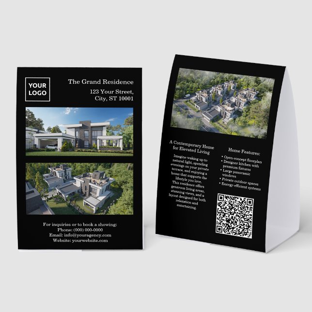 Modern Real Estate Table Tent Sign with QR Code (Front/Back)