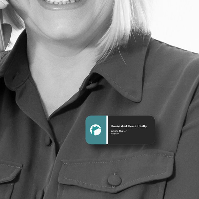 Modern Real Estate Teal White Black Name Badge (Creator Uploaded)