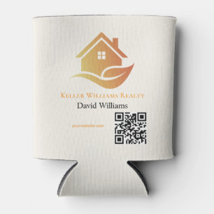 Modern Real Estate white and gold custom logo Can Cooler