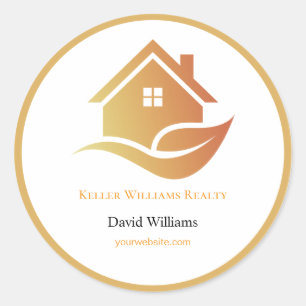 Modern Real Estate white and gold custom logo Classic Round Sticker