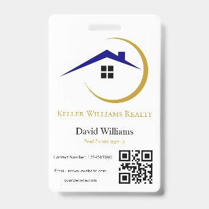Modern Real Estate white and gold custom logo  ID Badge