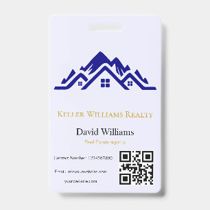 Modern Real Estate white and gold custom logo ID Badge