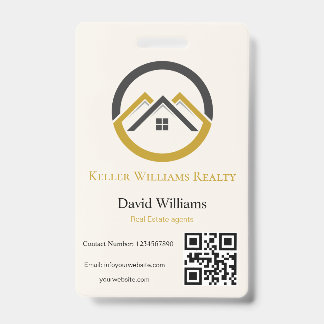 Modern Real Estate white and gold custom logo  ID Badge