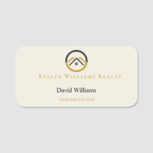 Modern Real Estate white and gold custom logo Name Tag