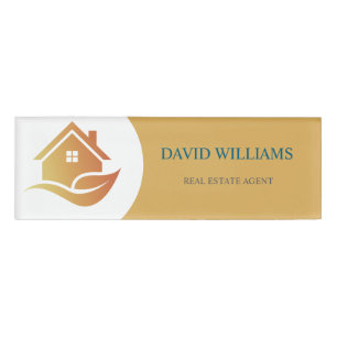 Modern Real Estate white and gold custom logo Name Tag