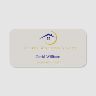 Modern Real Estate white and gold custom logo Name Tag