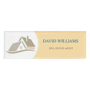 Modern Real Estate white and gold custom logo Name Tag