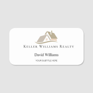 Modern Real Estate white and gold custom logo Name Tag