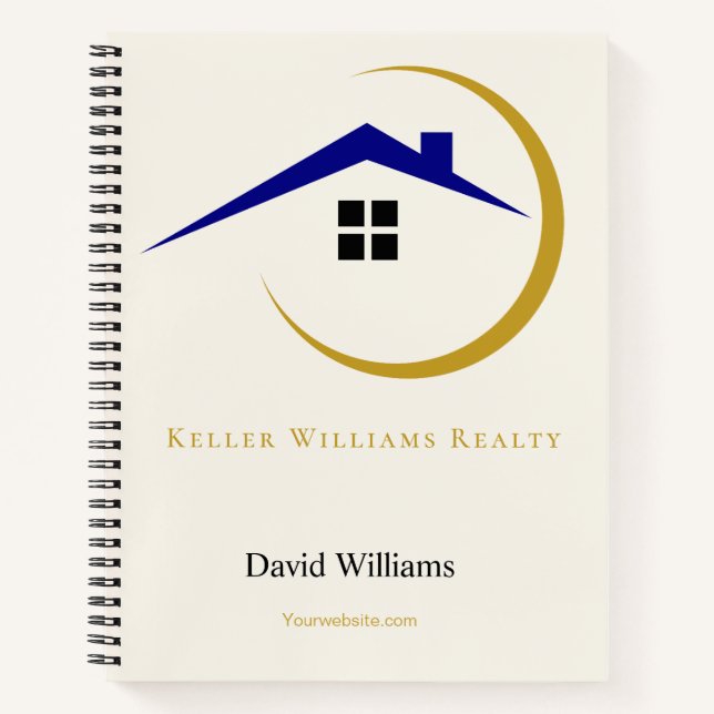 Modern Real Estate white and gold custom logo  Notebook (Front)