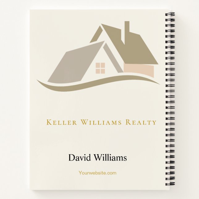 Modern Real Estate white and gold custom logo  Notebook (Back)