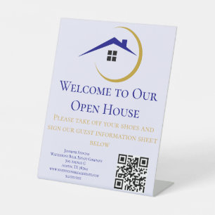Modern Real Estate white and gold custom logo Pedestal Sign
