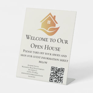 Modern Real Estate white and gold custom logo  Pedestal Sign