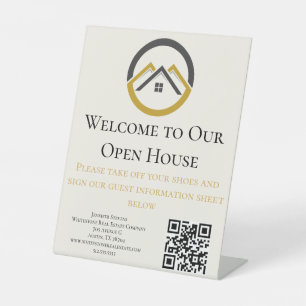 Modern Real Estate white and gold custom logo Pedestal Sign