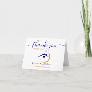 Modern Real Estate white and gold custom logo Thank You Card