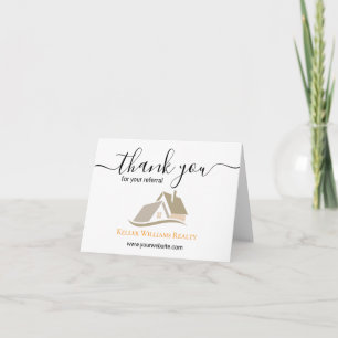 Modern Real Estate white and gold custom logo Thank You Card