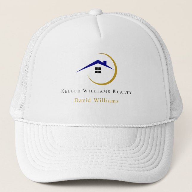 Modern Real Estate white and gold custom logo  Trucker Hat (Front)