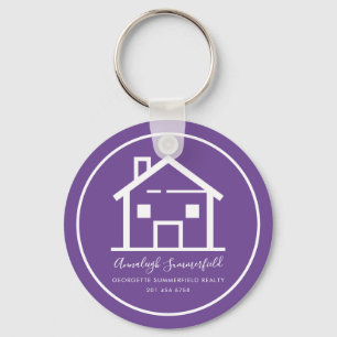 Modern Real Estate White Purple Custom House Key Ring