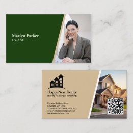 Modern Real Estate with Photo & QR Code Business Card