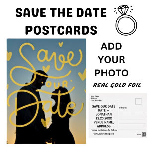 Modern Real Gold Save The Date Foil Postcard