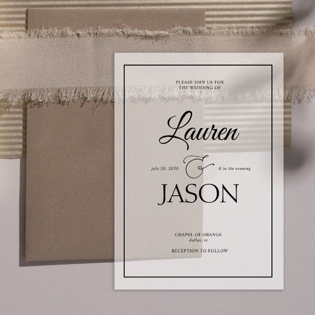 Modern Real Vellum Overlay Names Calligraphy Black Invitations (Creator Uploaded)