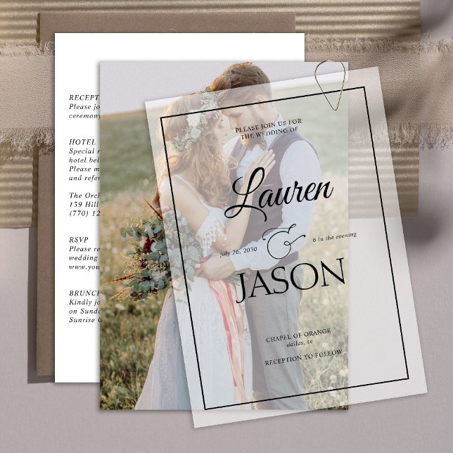 Modern Real Vellum Overlay Photo Wedding Details Invitation (Creator Uploaded)
