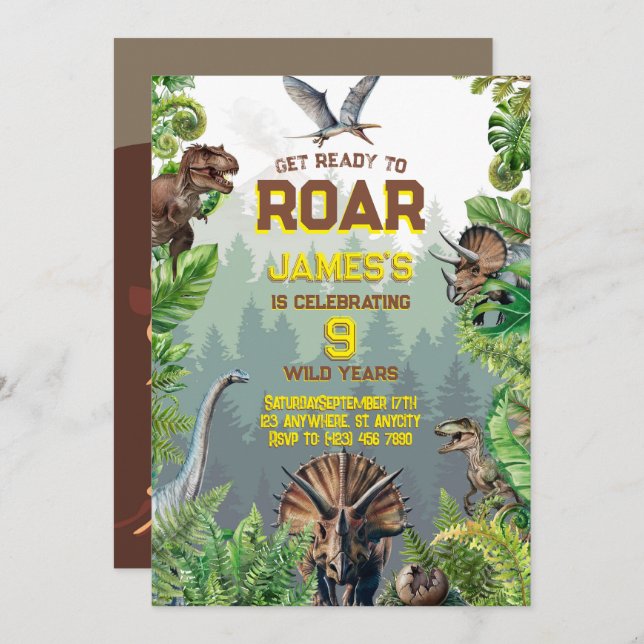 Modern Realistic Dinosaur Cool Birthday Invitation (Front/Back)