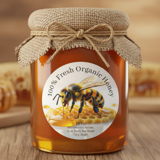 Modern Realistic Honey Bee and Honeycomb Classic Round Sticker