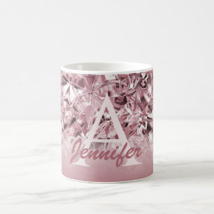 Modern Realistic Pink Diamond Elegant Monogram Coffee Mug