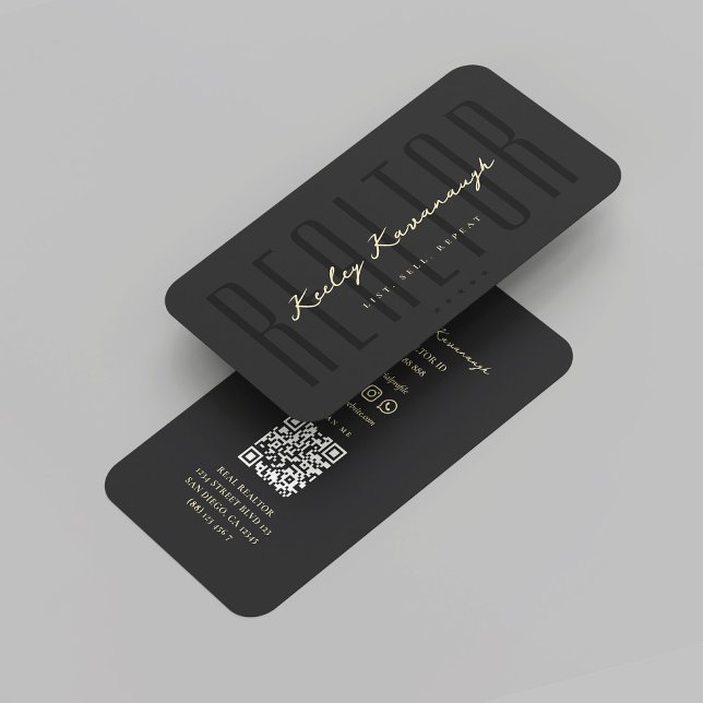 Modern Realtor Black Real Estate Agent Business Card (Modern Realtor Black Gold Real Estate Business Card
)